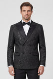 Trajes de boda negros de dos piezas con solapa con pico cruzado y cruzado doble