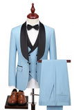 Trajes de baile de hombre de solapa azul claro de tres piezas y un botón