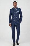 Traje de hombre cruzado de dos piezas azul marino