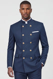 Traje de hombre cruzado de dos piezas azul marino