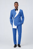 Traje azul de dos piezas con solapa de dos piezas y cruzado, de hombre cruzado