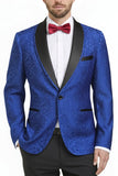 Trajes de baile de fin de curso de dos piezas con solapa azul real y un botón