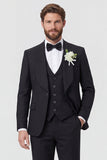 Traje de boda de hombre de un solo botón con solapa chal negra
