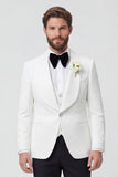 Traje de boda de hombre de un solo botón con solapa chal negra