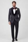 Trajes de boda de hombre de dos piezas con solapa de un solo botón y chales negros de dos piezas con cuentas