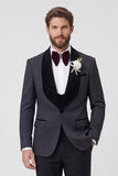 Trajes de boda de hombre de dos piezas con solapa de un solo botón y chales negros de dos piezas con cuentas