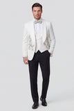 Traje de boda de hombre blanco de un solo botón con chales de tres piezas y solapas