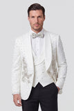 Traje de boda de hombre blanco de un solo botón con chales de tres piezas y solapas