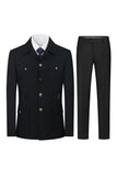 Traje de hombre de dos piezas de dos piezas azul marino oscuro