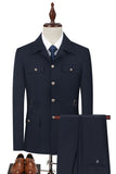 Traje de hombre de dos piezas de dos piezas azul marino oscuro