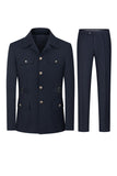 Traje de hombre de dos piezas de dos piezas azul marino oscuro
