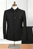 Traje negro de dos piezas de dos piezas, pecho simple