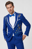 Trajes de baile azules de solapa con cuentas y muesca de un solo botón