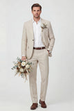 Traje de boda de hombre de dos piezas con solapa de un solo botón beige