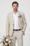 Traje de boda de hombre de dos piezas con solapa de un solo botón beige