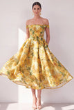 Vestido midi floral con estampado de gasa en A y traje descubierto con bolsillos