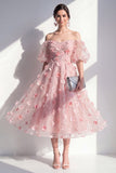 Vestido midi floral de lentejuelas con filo A de los hombros
