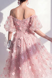 Vestido midi floral de lentejuelas con filo A de los hombros