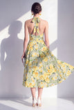Vestido Midi A-Line rosa con escote halter y lazo