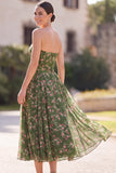 Vestido midi midi floral verde oscuro sin tirantes de gasa A