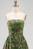 Vestido midi midi floral verde oscuro sin tirantes de gasa A