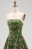 Vestido midi midi floral verde oscuro sin tirantes de gasa A