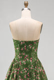 Vestido midi midi floral verde oscuro sin tirantes de gasa A