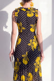 Vestido Midi asimétrico de gasa asimétrica de flor amarilla en línea A