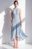 Vestido Midi de Oliva con escote de chiffon en línea A