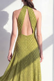 Vestido Midi de Oliva con escote de chiffon en línea A