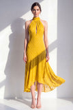 Vestido Midi de Oliva con escote de chiffon en línea A
