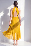 Vestido Midi de Oliva con escote de chiffon en línea A