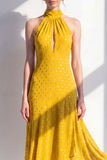Vestido Midi de Oliva con escote de chiffon en línea A