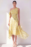 Vestido midi asimétrico de chiffon de un solo hombro en línea A