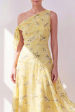 Vestido midi asimétrico de chiffon de un solo hombro en línea A