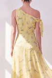 Vestido midi asimétrico de chiffon de un solo hombro en línea A