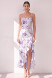 Vestido midi de tirantes finos de flor de lila con abertura