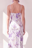 Vestido midi de tirantes finos de flor de lila con abertura