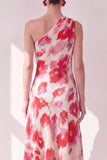Vestido Midi asimétrico asimétrico de flor azul rojo y flor azul roja