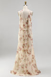 Corsé sin tirantes de albaricoque Maxi Floral Dress con bufanda de cuello