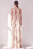 Corsé sin tirantes de albaricoque Maxi Floral Dress con bufanda de cuello