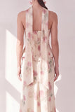 Corsé sin tirantes de albaricoque Maxi Floral Dress con bufanda de cuello
