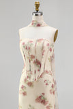 Corsé sin tirantes de albaricoque Maxi Floral Dress con bufanda de cuello