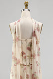 Corsé sin tirantes de albaricoque Maxi Floral Dress con bufanda de cuello