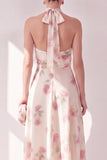 Vestido midi floral midi de cuello capter, cuello de albaricoque