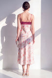 Vestido midi floral de tirantes finos de satén rosa A-Line