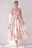 Vestido midi floral midi de tirantes sin tirantes de chaqueta