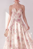 Vestido midi floral midi de tirantes sin tirantes de chaqueta