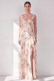 Vestido Maxi Floral Floral con Abertura de Sirena y Sirena de Chaberaco, Corsé Arrugado
