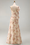Vestido Maxi Floral Floral con Abertura de Sirena y Sirena de Chaberaco, Corsé Arrugado